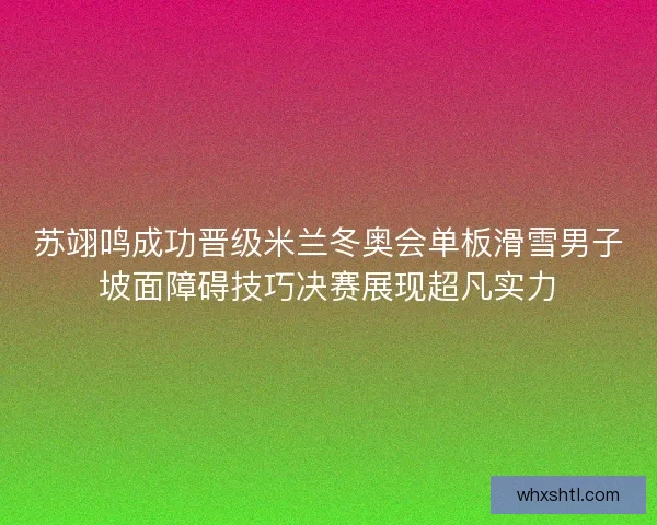 苏翊鸣成功晋级米兰冬奥会单板滑雪男子坡面障碍技巧决赛展现超凡实力